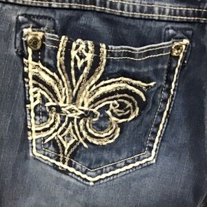 Miss Me Skinny Jeans - Dark Blue with Cream Embroidery